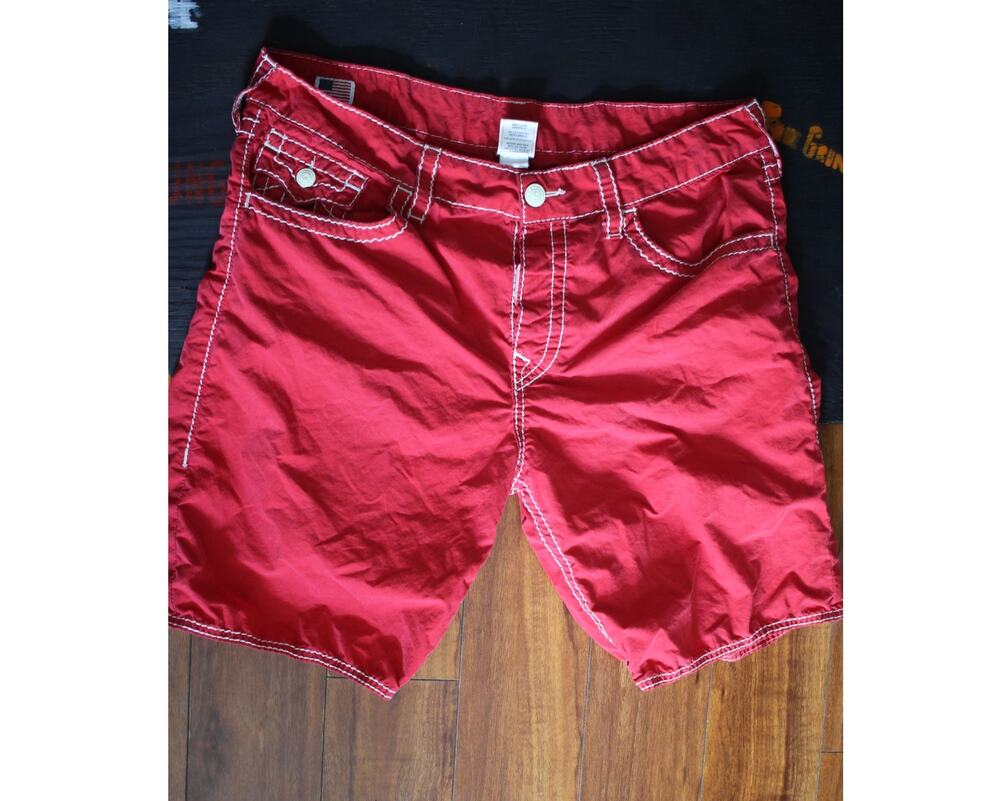 True Religion Red Board Shorts Men's 36 Swim Trunks Surf Beach Contrast Stitch